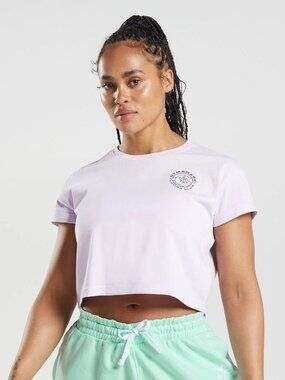 Gymshark Lifting Club Legacy Crop Top Boxy Graphic Tee Shirt Faded Lilac